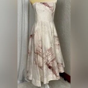 White House Black Market Strapless Fit/Flare Asymmetrical Dress Cream/Pink 10
